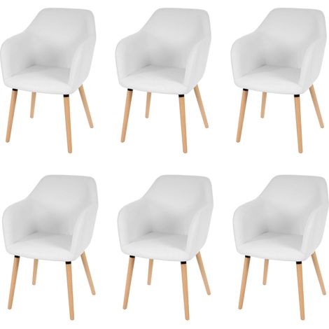[NUNCA USADO] Lote de 6 sillas de comedor Malmö T381, silla silla de cocina, diseño retro años 50, polipiel, blanco, patas claras