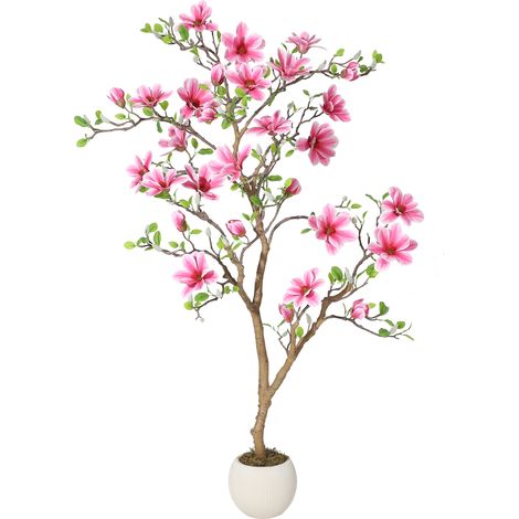 Magnolia artificiel réaliste en pot – Plante décorative maison – Fleurs roses en soie – Entretien facile – Parfait salon, chambre, bureau – 5FT (1/5)