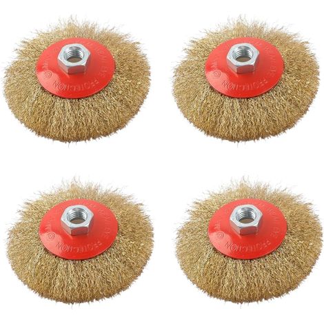Wire brush for angle grinder, 4 pieces tapered brushes corrugated wire stainless steel clean Ø 115mm flex brush steel corrugated steel wire HSS with M14 models for drill (1/5)