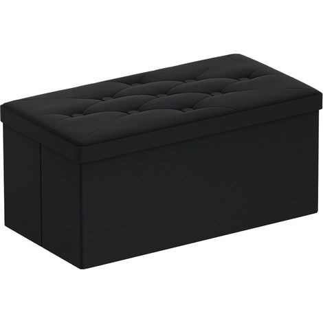 Pouf Rangement Pliable, Coffre de Rangement Repose Pieds et Bout de Lit, Banc Coffre en Velours avec Couvercle, Tabouret pour Salon Chambre Entrée, 80x 40x 40cm, Noir (1/5)