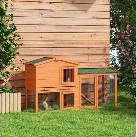 Conigliera a 2 livelli con recinto, rampa e cassetto, 150 x 45 x 85 cm arancione HAVRYA (1/4)