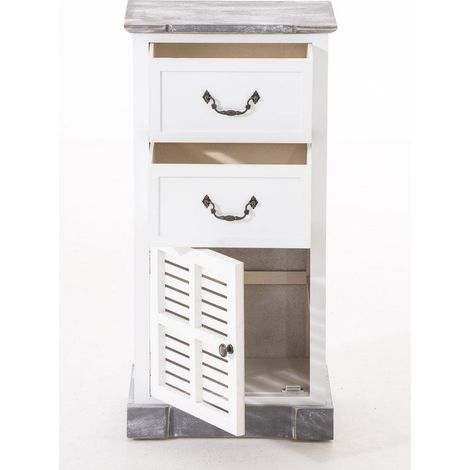 Commode en bois laqué blanc 2 tiroirs et 1 porte style campagnard meuble de rangement 100008426 (1/5)