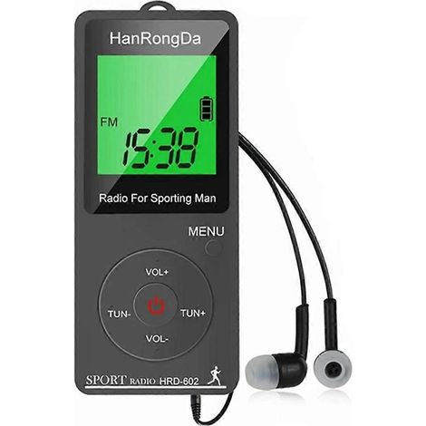 Mini radio portable AM/FM avec podomètre, écouteurs et syntonisation numérique, idéale pour la course et la marche. Radio de poche pour le sport. (1/5)