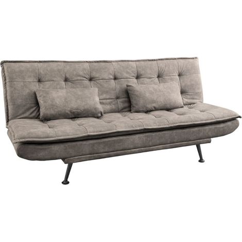 Canapé droit convertible SERENO taupe – Canapé-lit 3 places en microfibre (1/5)
