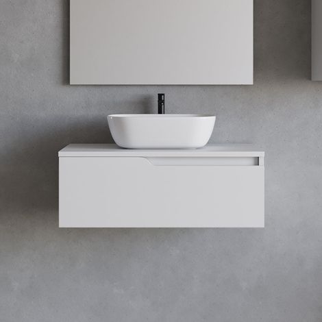 Meuble de salle de bain 80cm avec vasque à poser arrondie - sans miroir - 1 tiroir - blanc - CADIX (1/5)