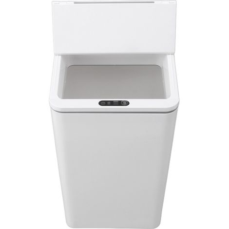 Poubelle à capteur avec chargement USB, couvercle pliable, 9 L, blanche, idéale pour la chambre, la salle de bain et le bureau. (1/5)