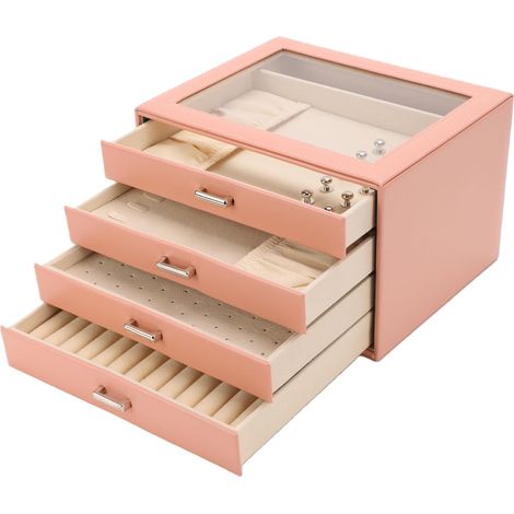 Jewelry Box with 4-Tier Design, Lined (PINK) (1/5)