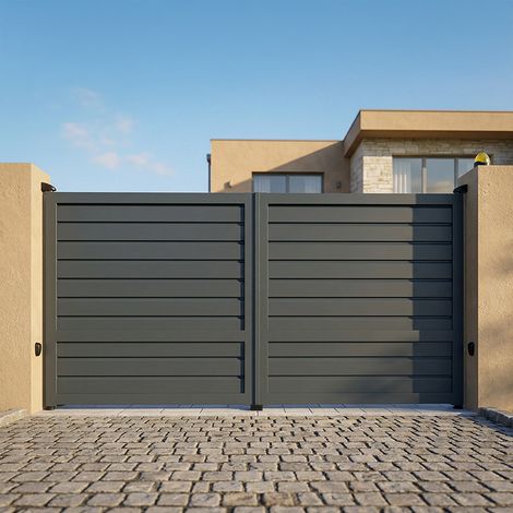 Portail double battant motorisé brise-vue (Gris anthracite RAL 7016 - L 3000 x H 1880 mm)