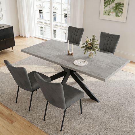 Ensemble de table à rallonges et chaises, table rectangulaire en MDF de 130 à 170 cm(4 Stühle, flanelle, gris) (1/5)