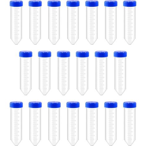 20 Pièces Plastiques Tubes à Centrifuger Blue 50ml, Conique Fond Tubes à Essai Plastique, Sample Lab Tubes avec Bouchon à Visser et Graduations (1/5)