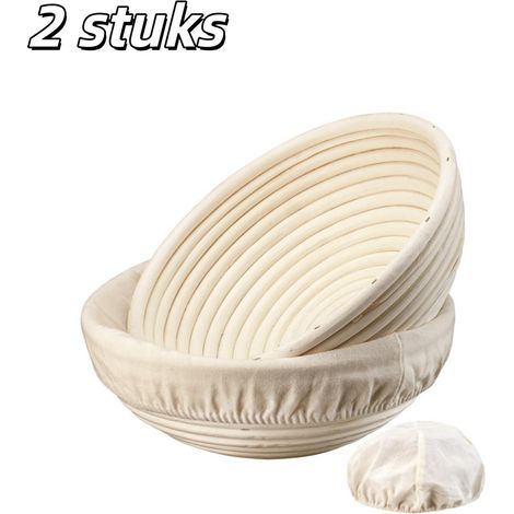 Lot de 2 paniers de fermentation pour pain en osier blanc doublés 23 x 23 x 8,5 cm bols ronds pour pain au levain et préparation de pâte en boulangerie (1/5)