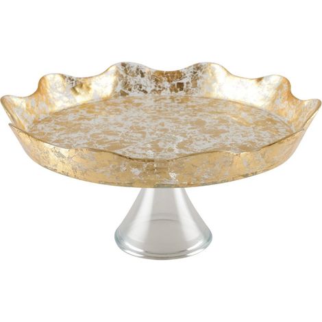 Plat à gâteau sur pied en verre dentelle dorée Présentoir à tarte 31 x 31 x 13 cm - PANGIVO (1/5)