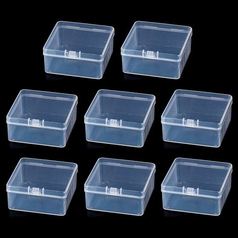 Lot de 8 boîtes de rangement transparentes en plastique pour perles, cartes et autres accessoires de loisirs créatifs.