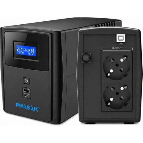 SAI Línea Interactiva Phasak SIRIUS 1000 VA Interactive/ 1000VA-600W/ 2 Salidas/ Formato Torre