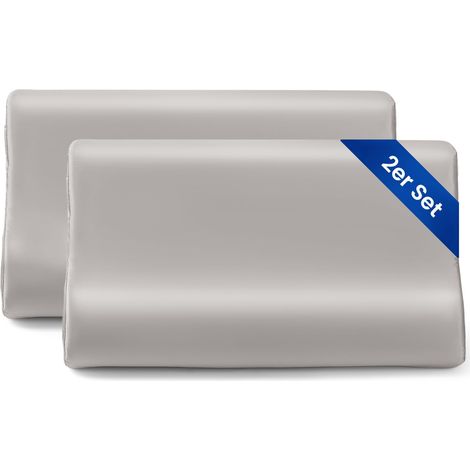 Lot de 2 taies d'oreiller en soie de 19 mommes pour oreiller contour en mousse à mémoire de forme, en latex, soie de mûrier, hypoallergéniques et lavables (50 x 30 x 10/7 cm (lot de 2) (1/5)