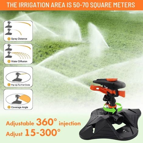 (type 2) Arroseur de jardin rotatif automatique à 360° amélioré, grande surface de couverture, angle réglable, irrigation de pelouse et de jardin (1/4)
