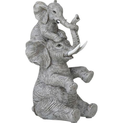 Statuette Déco "Éléphant avec Enfant" 23cm Gris