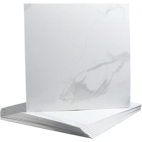 10 Morceaux Marbre Blanc Décapant Coller Tuiles Résistant Aux éclaboussures Imperméable l'eau PVC Autocollant Panneau Mural Carré 30x30cm WC Douche Carrelage Cuisine Salle Bains Buanderie (1/5)