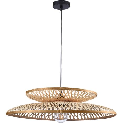 Suspension bohème bambou crème Ø60 E27 Polux Bali noir (1/4)