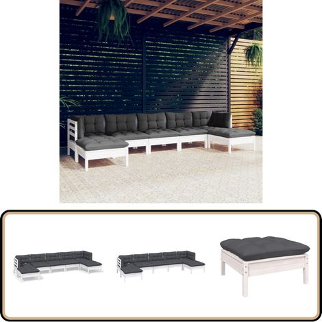 7-tlg. Garten-Lounge-Set mit Kissen Weiß Kiefernholz - Gartensessel - Lounge Set - Gartenmöbel - Outdoor Möbel - Kiefernholz