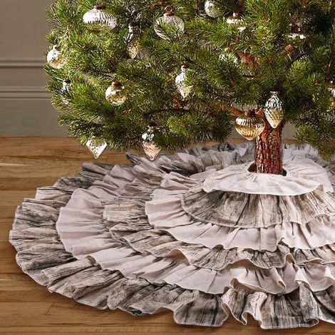 Arbol De Navidad Faldón - 122 Cm - Estilo Rústico Con Volantes - Tejido De Yute Y Cuadros - Para Árboles De 1,5 A 2,1 M (1/5)
