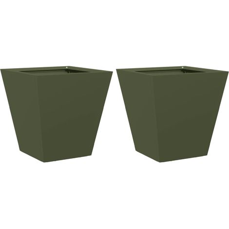Vaso per fioriera aiuola rialzata piante fiori giardino terrazze set da 2 oliva 30 x 30 x 30 cm verde acciaio 020039078