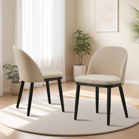 Lot de 2 chaises de salle à manger rembourrées en bois avec dossier ouvert, chaises modernes avec cadre en bois, chaises d'appoint pour salle à manger, cuisine, restaurant (beige) (1/5)