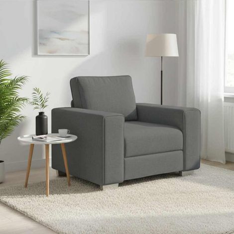 Fauteuil 1 place gris foncé en tissu, accoudoirs larges, 100 x 77 x 82 cm - PANGIVO (1/5)