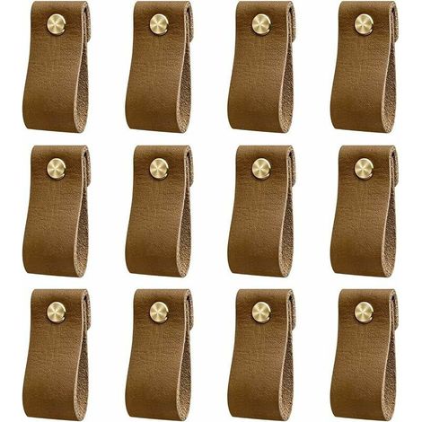 12 Piece Set Furniture Leather Handles with Nuts, Wardrobe Door Handles, Wardrobe Knobs, Crash Proof (1/5)