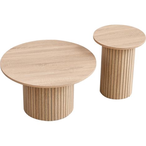 Mesa de centro redonda, materiales de alta calidad, color madera clara. (1/2)