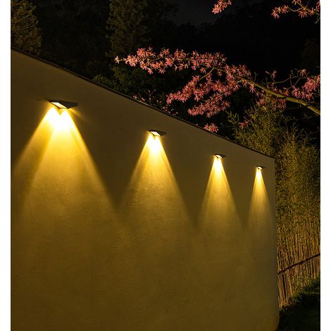 Lot de 4 lampes étanches d'extérieur lumière blanche chaude, appliques murales solaires, solaires IP65, pour terrasse 3000K, pour terrasse et escaliers