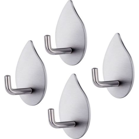 Adhesive Hook, 4 Pieces Self-Adhesive Hooks Waterproof Wall Hooks 304 Stainless Steel Heavy Duty Bathroom Towel Holder 3kg Capacity Wall Hook for Bedroom Kitchen Bathroom (1/5)