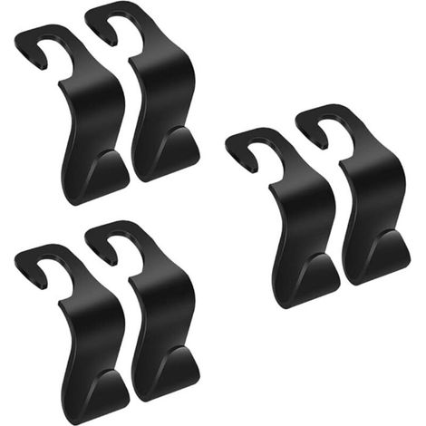 Pack of 6 Car Seat Hooks, Car Storage Hooks, Backseat Headrest Hooks, Car Headrest Backseat Hooks (Black) (1/5)