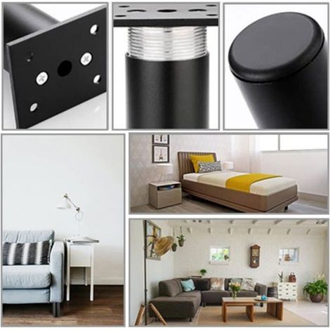 4 pieds de meubles réglables en aluminium, noir mat, 38 x 200 mm pour canapé et meubles TV Label PIED DE MEUBLE (1/4)