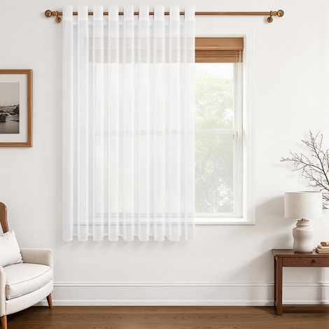 Rideau Voilage Oeillets 300x160 Rideau Voilage Court Transparent Blanc Cuisine Moderne, 300x160cm, Lot de 1 (1/5)