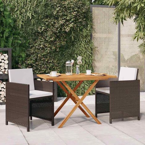 vidaXL Set de comedor de jardín 3 piezas con cojines marrón (1/5)