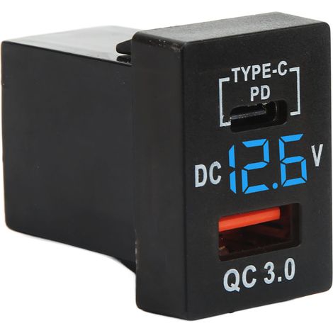 Prise de chargeur de voiture QC 3.0 à charge rapide 12-24 V avec affichage de la tension pour voitures, motos et camping-cars (1/5)