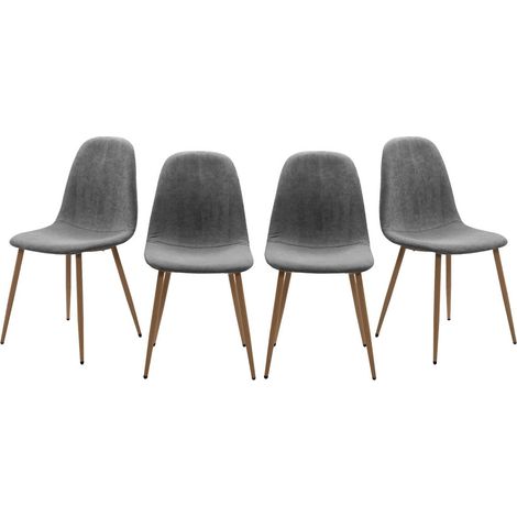 CALICOSY - Lot de 4 chaises en velours côtelé gris avec pieds en bois L43 cm - ANYA (1/4)