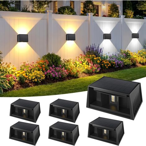 Lot de 6 Applique Solaire Extérieur RGB, Applique Murale Exterieur Haut & Bas, Lumiere Solaire Exterieur Étanche IP65, RGB Lampe Murale Exterieur Pour Jardin, Cour (1/5)