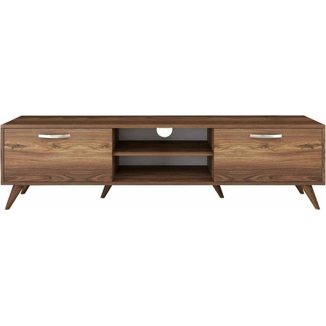 Dmora - Fernsehschrank Aldh, Ständer für Wohnzimmerfernseher, Niedriges Wohnzimmer-Sideboard, TV-Ständerbasis, 180x35h49 cm, Nussbaum, mit verstärkter Verpackung (1/5)