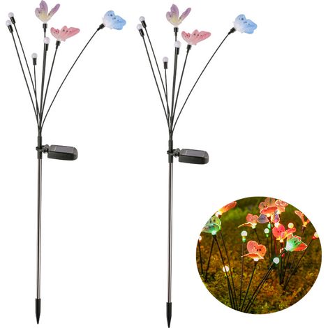 Solar-Gartenleuchten, 2er-Pack, wasserdichte Solar-Gartenleuchten für den Außenbereich, 7 LED-Schmetterlings-Solarleuchten für Weihnachten (1/5)