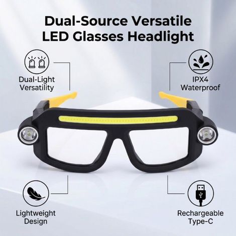 Lampe frontale à lunettes d'extérieur Lunettes à LED phare léger IPX4 étanche à l'eau Rechargeable sport eclairage Jaune (1/5)