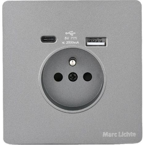 1pc Prise Électrique Murale 16A avec USB et Type C, Multiprise Murale avec Verre Trempé, Prise USB Charge Rapide pour Smartphone, Tablette et Appareils Électriques, Gris (1/5)