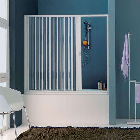 Siro - Duschkabine für Badewanne L. 160–170 x 70 cm mit Falttür aus weißem PVC