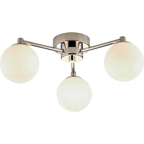 Searchlight Tiberius Plafonnier à 3 lampes - Métal chromé et verre dépoli blanc