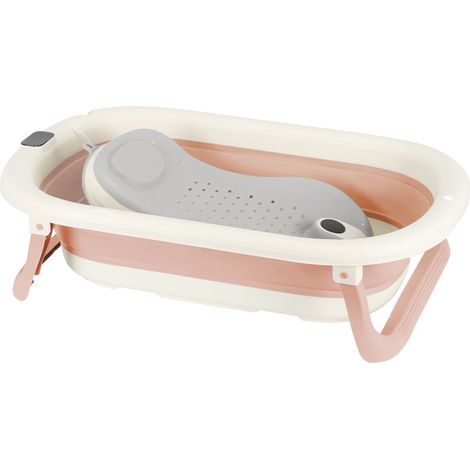 Vaschetta per bagnetto pieghevole, vaschetta per bambini con piedini, con seggiolino per bagnetto, 43x71x18,5 cm, rosa (1/5)