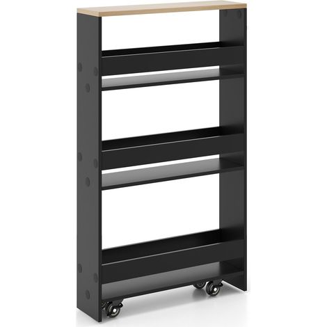 3-tier Slim Storage Cart Narrow Rolling Kitchen Serving Cart w/ Open Shelves