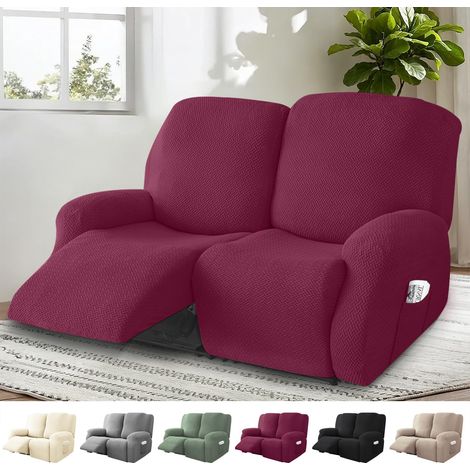 Housse pour Fauteuil Relax Electrique, 6 Pièces Housse de Fauteuil Extensible, Housse de Fauteuil 2 Place, Protege Fauteuil avec Protège-Accoudoirs et Poche (Vin Rouge) (1/5)
