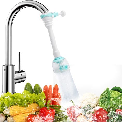 Protège-robinet rotatif, rallonge de tête, aérateur réglable, économiseur d'eau, robinet de cuisine/domestique, jet d'eau (bleu) (1/5)