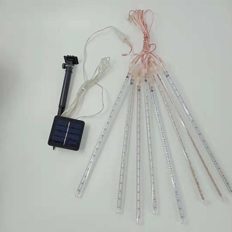 Guirlande lumineuse solaire LED effet pluie de météores pour extérieur, étanche (lumière bleue, 30 cm, 8 pièces, 144 LED, conception creuse à énergie solaire)